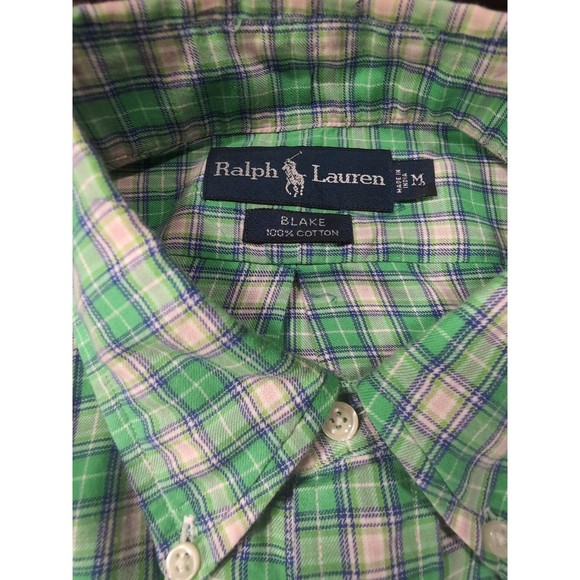 Ralph Lauren Mens Soft Shirt M Blake Button Down Green Plaid Pony 100% Cotton - Picture 6 of 9